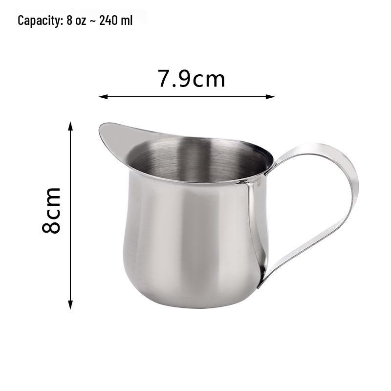 Set of 4 Stainless Steel 3 oz Milk Creamer Cups with Pointed Spout, 90ml Latte Art Cups for Coffee Mixing.