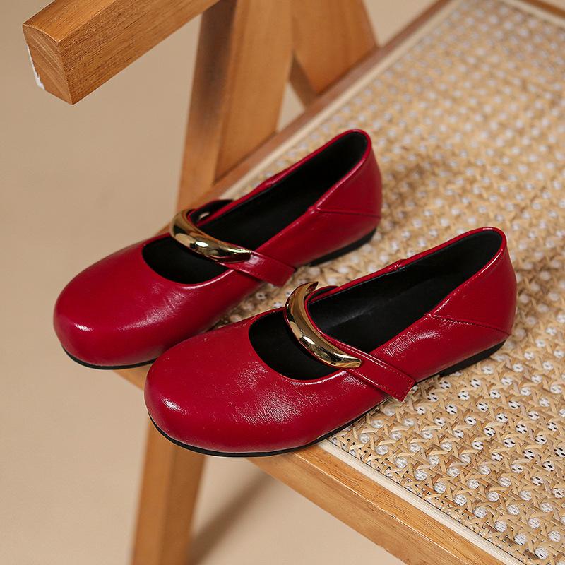 European station Le Mo women's shoes 2025 spring new European leather round head flat bottom shallow mouth single shoes lazy grandma shoes tide