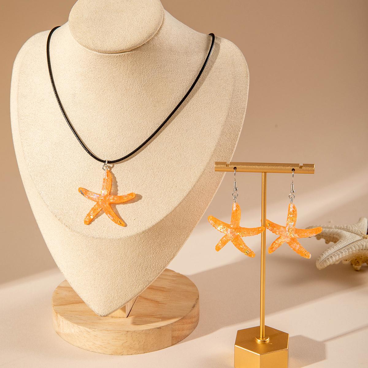 

3 шт. Летнее ожерелье с подвеской в виде морской звезды цвета допамина и серьги-гвоздики для женщин и девочек, милый крутой пляжный комплект бижутерии