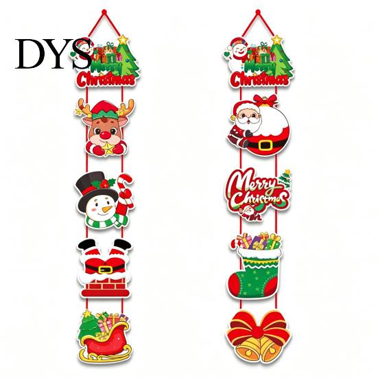 Festive Door Embellishment 1 Pair Christmas Hanging Banner Porch Sign, Merry Snowman Santa Claus Decor Penguin Pattern Backdrop for Front Door,