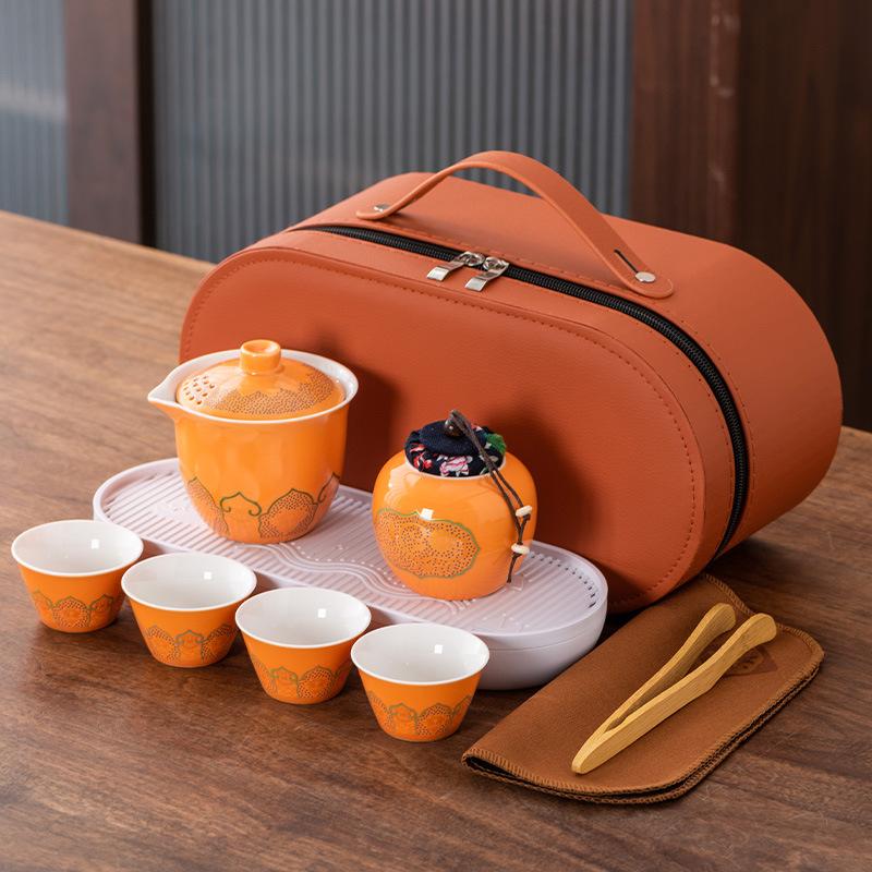 High-end Guochao travel tea set, household high-end business gifts, light luxury, a pot of three cups, commemorative souvenir gifts
