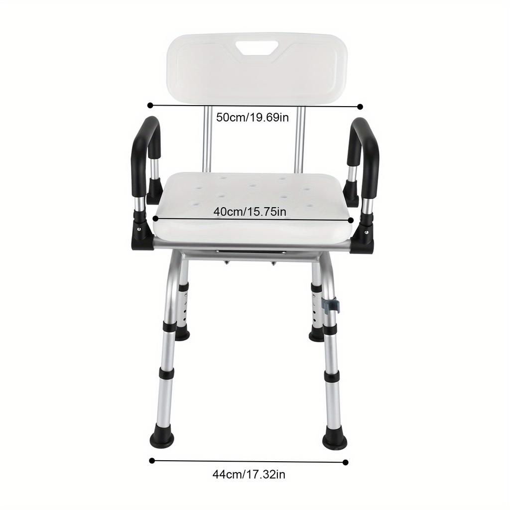 360° Rotating Shower Chair with Armrests and Backrest, Height-Adjustable Rotatable Shower Stool, Shower Chair