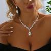 Colorful Crystal Water Drop Necklace & Earring Set for Women - Wedding & Party Jewelry (3 Pcs)