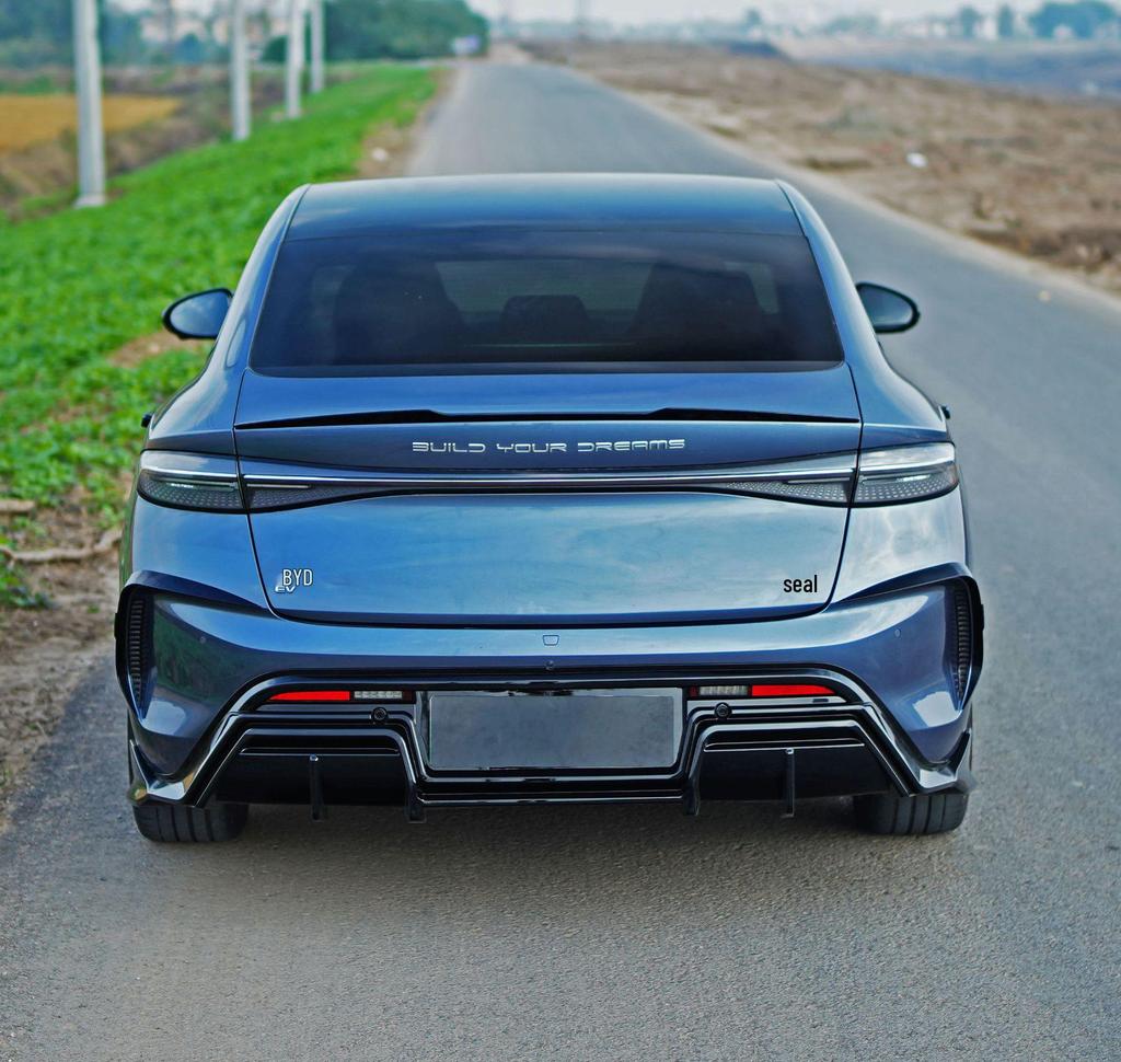 Compatible with BYD Seal EV DC: Rear & Front Bumpers, Front Lip Spoiler, Side Skirts, Rear Spoiler, Black Bright Strips.