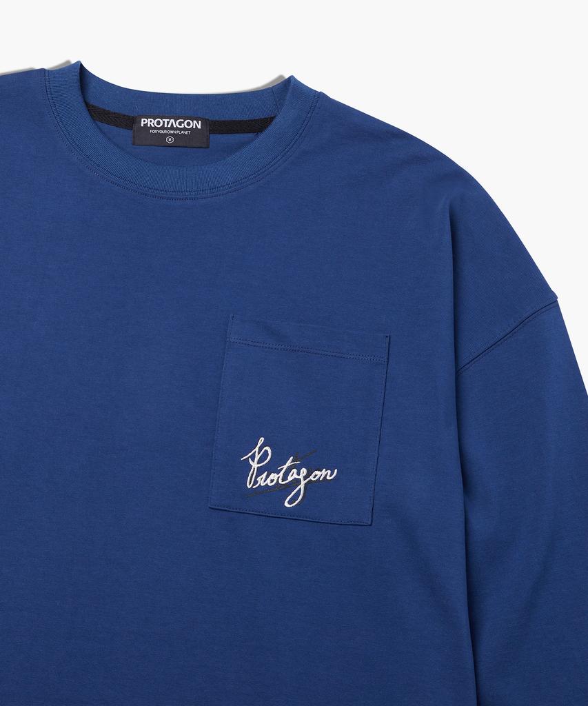 PROTAGON Hand Writhing Logo Long-Sleeved Tee (Blue)