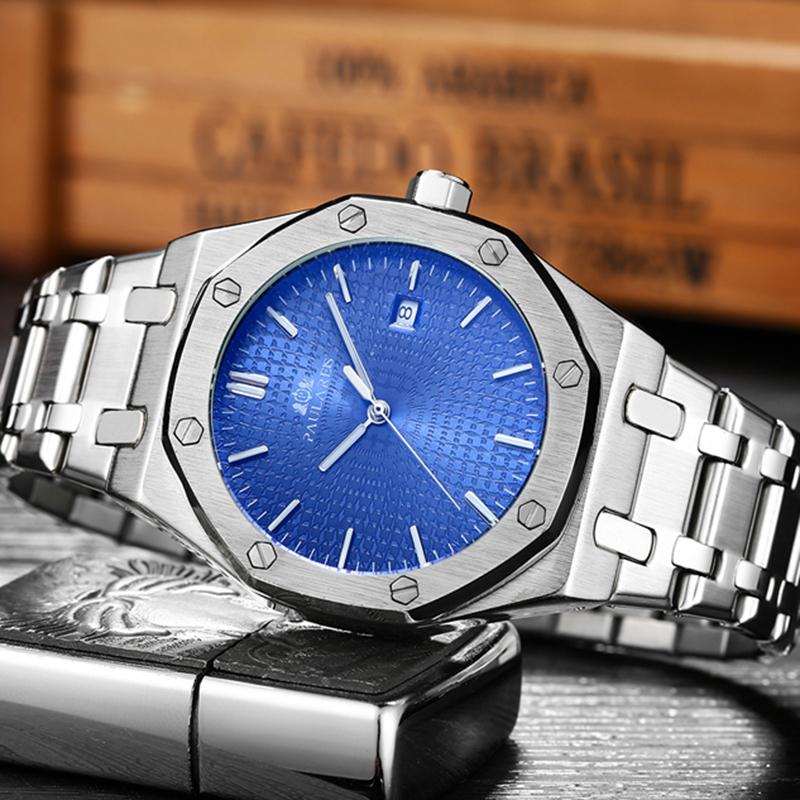 Paulareis Automatische Selbstaufzug Mechanisch Edelstahlarmband Einfach Business Blau Roségold Gelbgold Datum Herrenuhr AP01