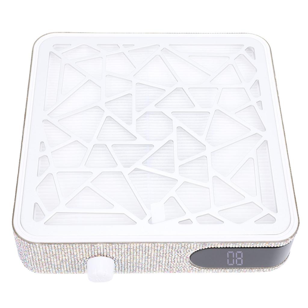 Nail Dust Suction Collector Silver Rhinestones Low Noise Nail Vacuum Cleaner Powerful Fan Vent with Reusable Filter for