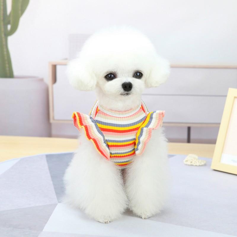 Pet Dog  Ruffle Striped Skirts Vest for Bulldog Cat Sweet Spring Summer Party Slim Dress Puppy Skirt