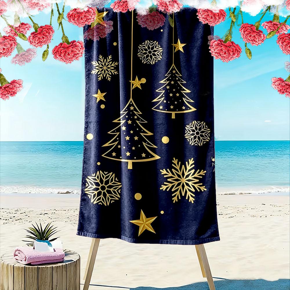 Golden festive elegance trees Print beach towel, quick drying, suitable for travel, outdoor sports, jogging, the beach and swimming, gift