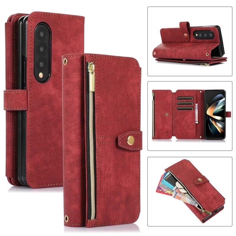 

Длинный кожаный чехол с ремешком для Samsung Galaxy Z Fold 5 4 3 Z Flip 5 S24 S23 S22 Ultra S21 FE A14 A24 A34 A54 A13 A23 A33 A53, чехол-кошелек для карт на молнии iphone 7 8 красный