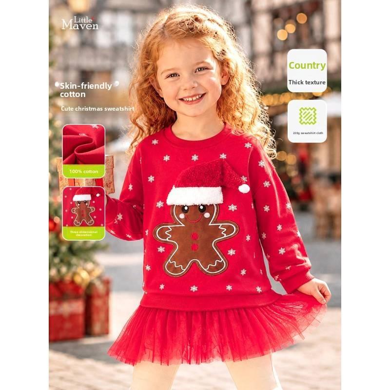 Christmas Girl Sweater With Cartoon Pattern For Kids Autumn Wear