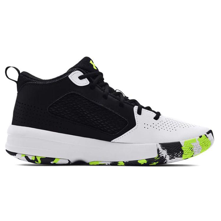 Under Armour Lockdown 5 Basketball Shoes White Black Lime Men 3023949-102