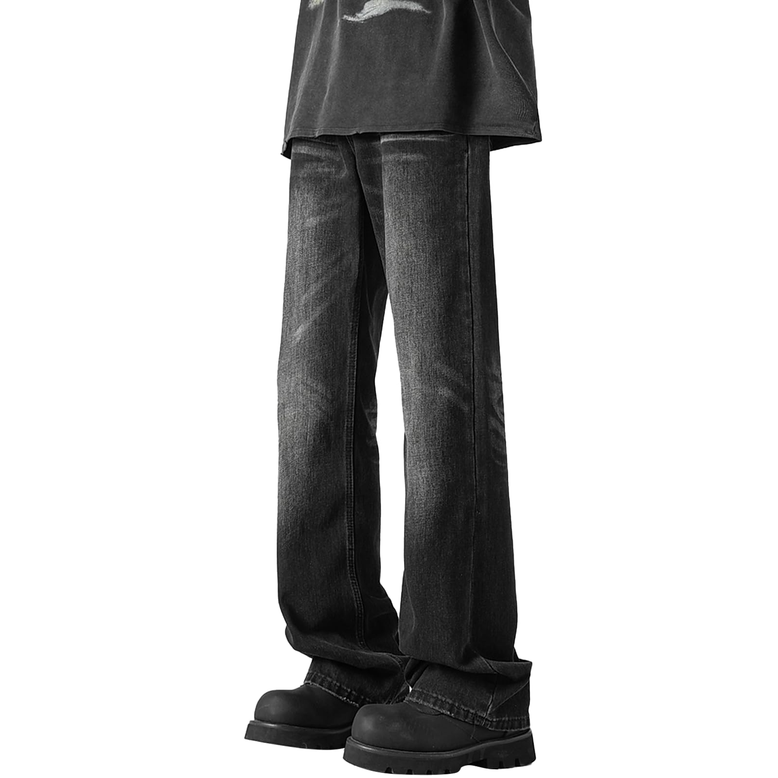 

Kayiyasu Расклешенные джинсы Прямые штанины Слегка уличный кэжуал Однотонные Больших размеров Стильные для и Мужские брюки, Штаны, Клеш, Стиль, Брюки, чёрный