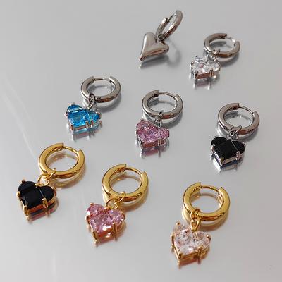 Stainless Steel Vacuum Plated Ear Buckle Sweet Cool Copper Inlaid Zircon Love Pendant Earrings Versatile Earrings Neutral