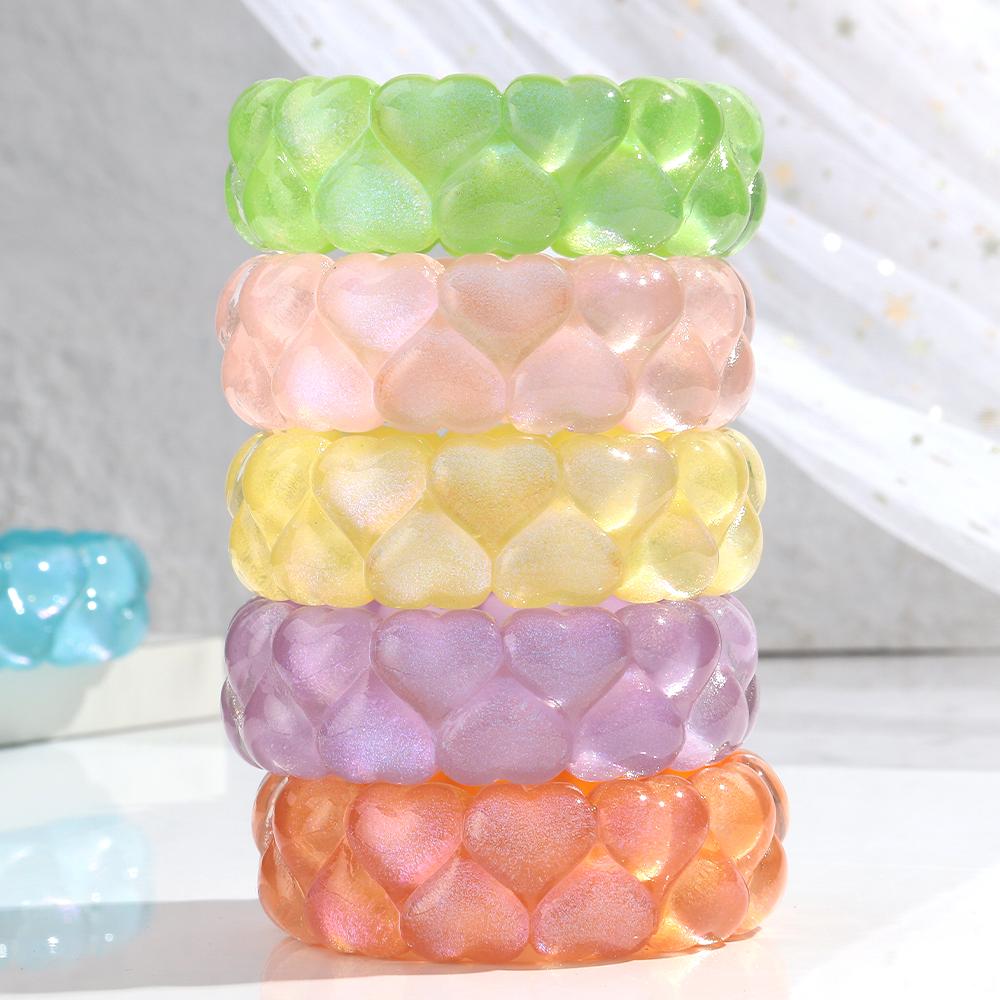 New Trendy Candy Color Resin Wide Bangle for Women Statement Acrylic Heart Round Stack Bracelets Valentine's Day Jewelry Gifts