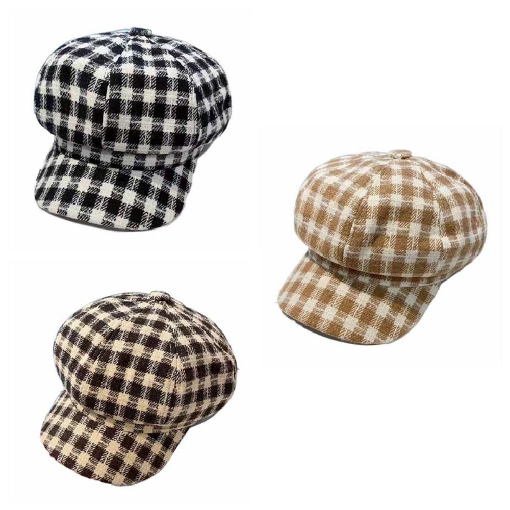 Keep Warm Women Painter Hat Small Fragrant Style Women Octagonal Cap Retro Plaid Beret Hat  Girl