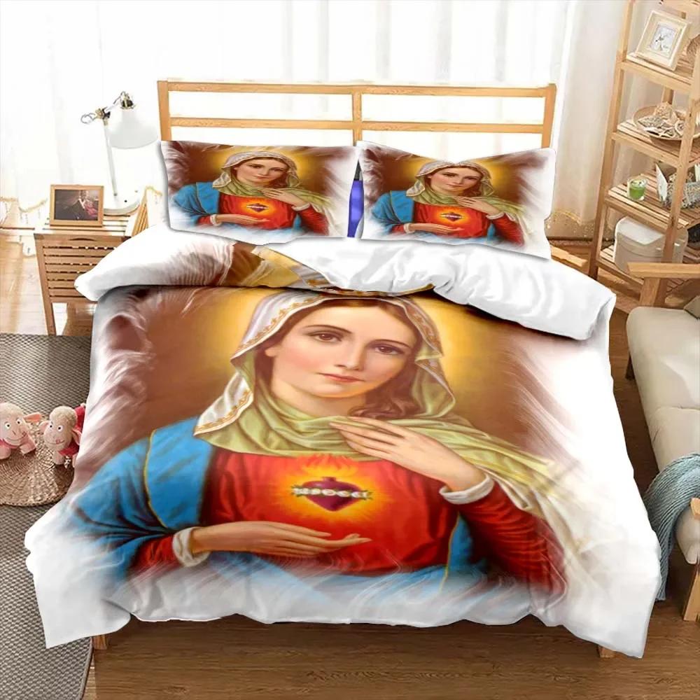 Jesus Virgin Mary Theme Children Room Bedroom Bedding Set Comforter Cover Kids Bed Polyester Duvet Cover Set With Pillowcase