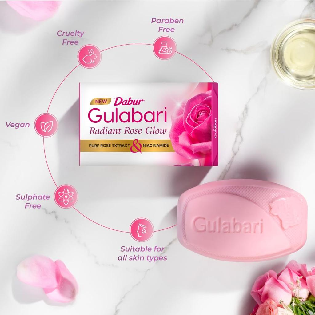 Dabur Gulabari Pure Rose Soap 150g Pack Of 4 Moisturizing Bathing Soap For Radiant Glowing Skin