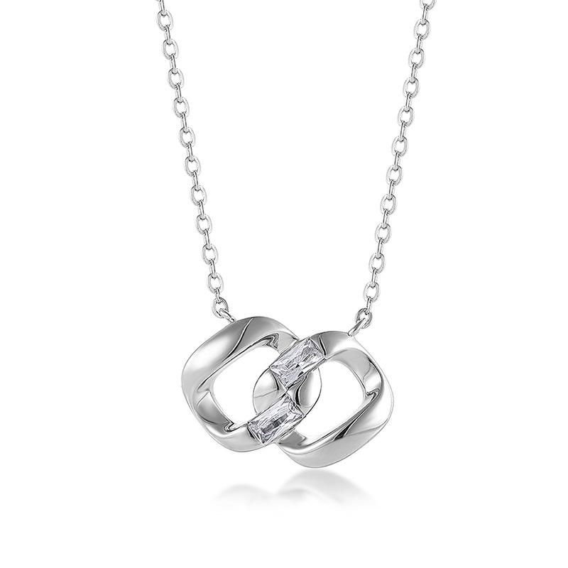 S925 Sterling Silver Mobius Double Ring Necklace - Light Luxury Clavicle Chain Jewelry 925 Silver