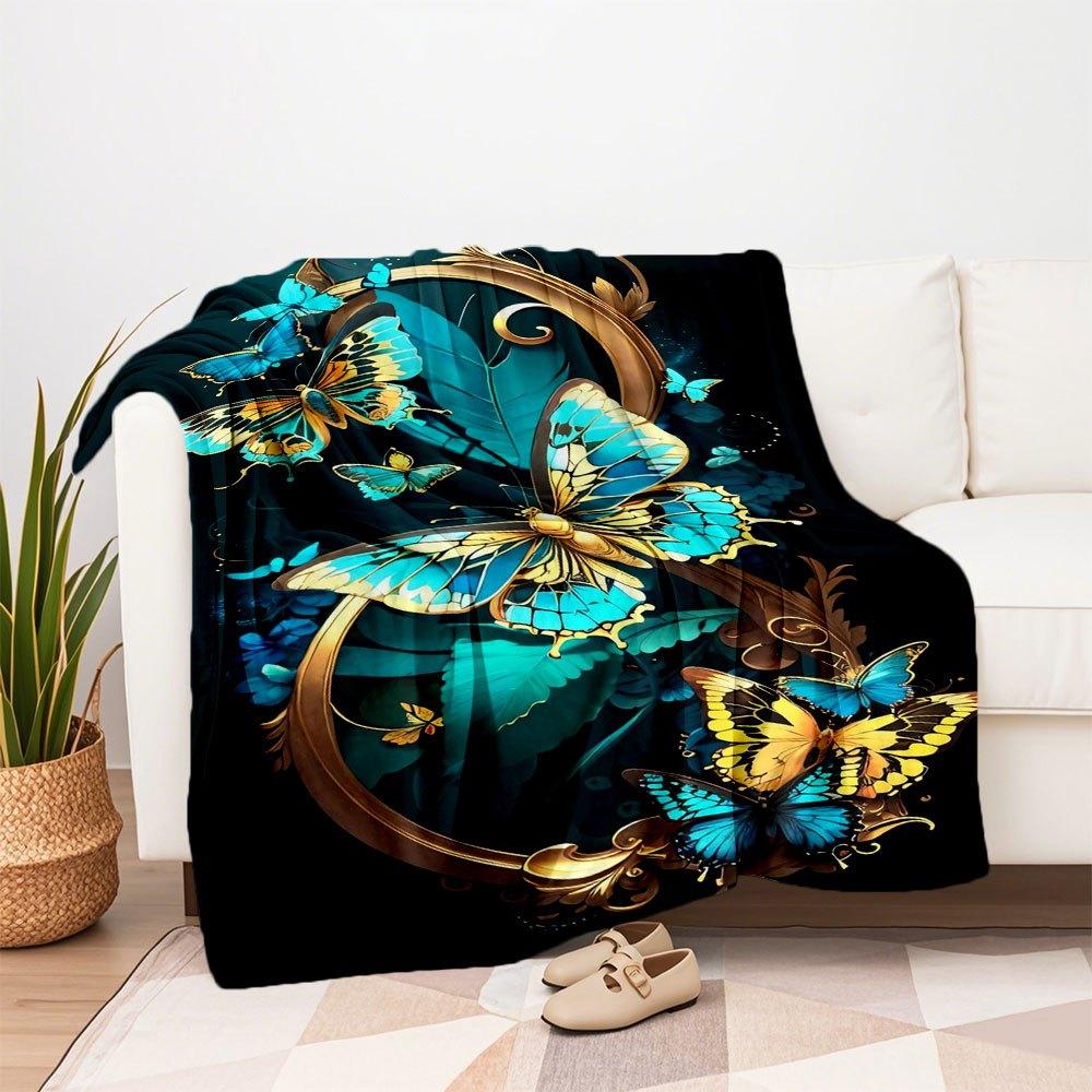"Golden Butterfly Frame Wall Art Decor"Blanket Flannel Throw Blanket for Sofa, Bed, Travel, Camping, Office