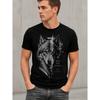 Men's Black Short-sleeve Crew Neck T-shirt with Split-face Wolf Graphic and Motivational Text, Soft Cotton Feel, Casual Streetwear Fit for Everyday