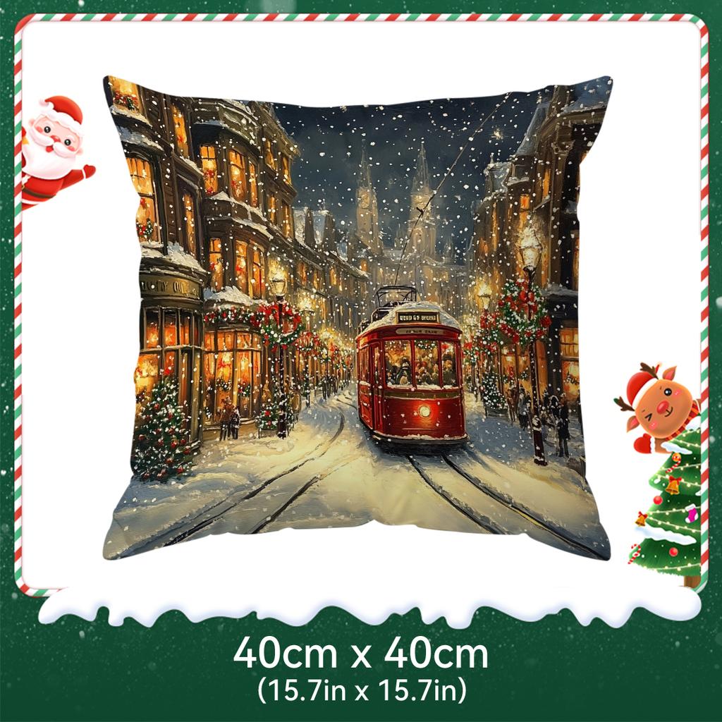 Christmas Street Cushions Pillowcase Polyester Cushion Cover Throw Pillow Pillowcover Home Car Sofa Decor