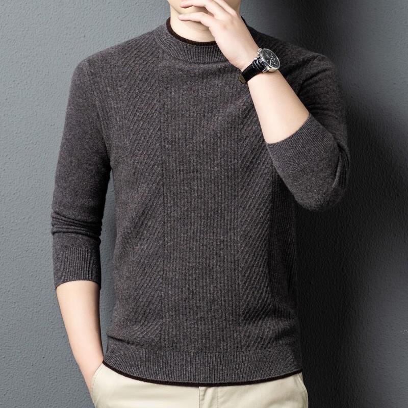 Fengxun Men's 100% Pure Wool Warm Round Neck Sweater FXT6603