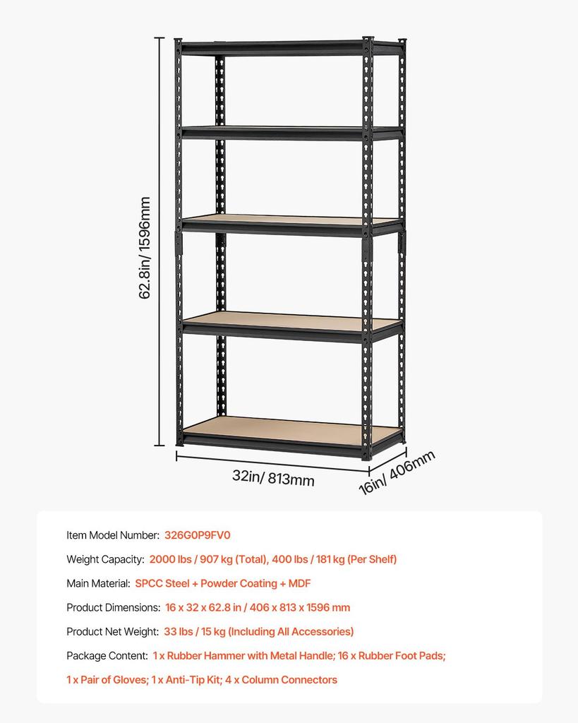 VEVOR Storage Shelves, 2000 lbs, 5 Tier Garage Storage Shelving