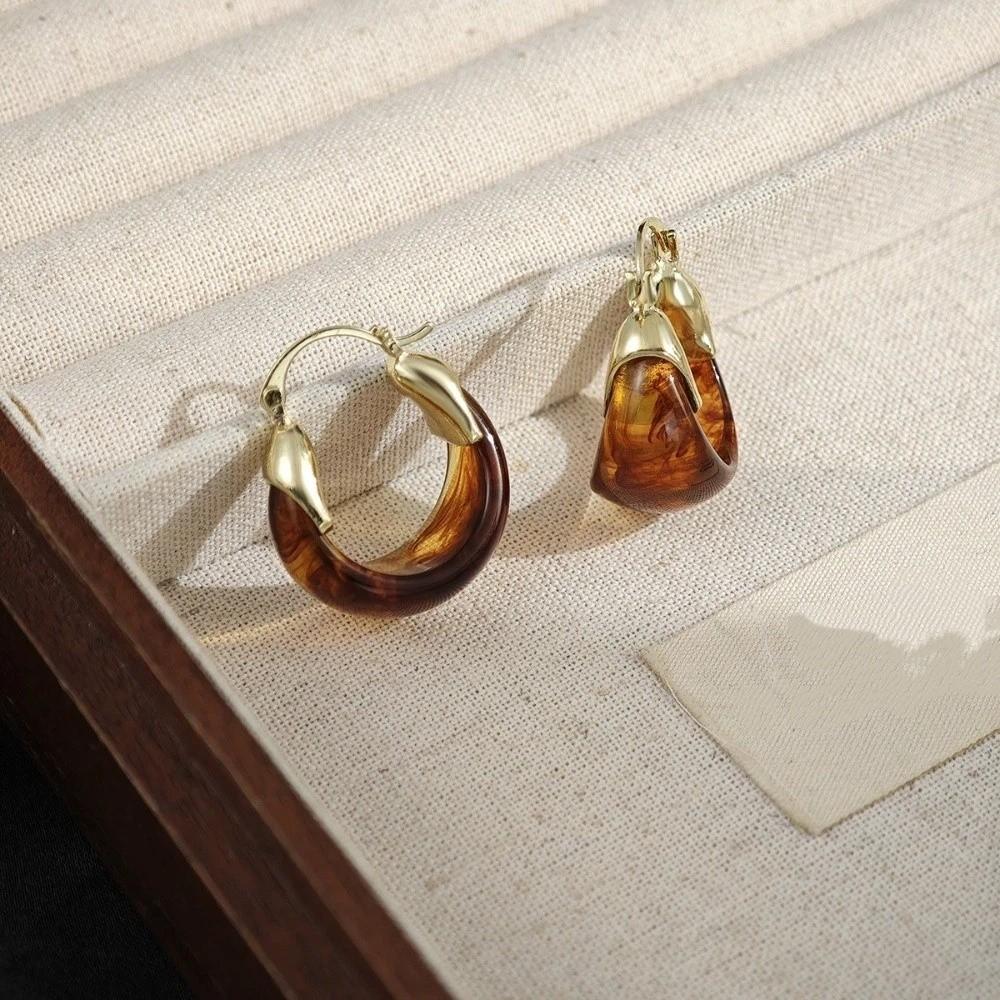 Pendant Amber Color Earrings Light Luxury Amber Ear Stud Romantic Vintage Women's Earrings  Women