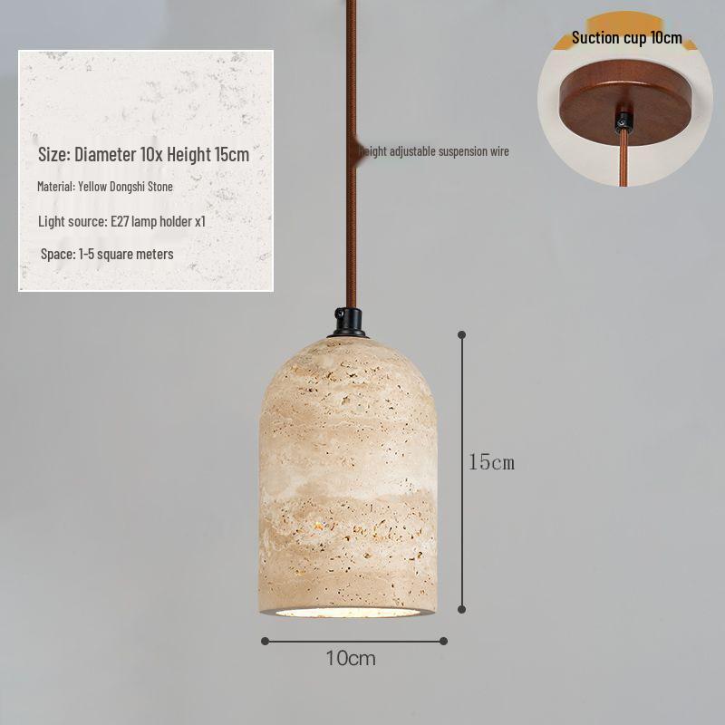 Japanese Wabi-Sabi Yellow Travertine Pendant Light, Retro Mid-Century Style for Bedroom, Homestay, or Restaurant.