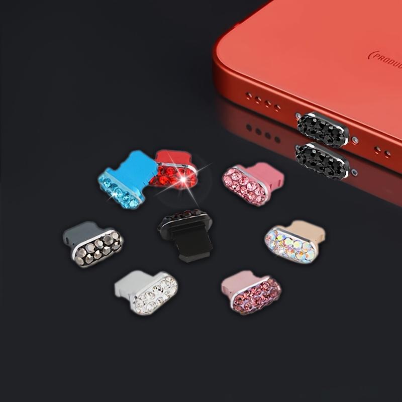 1pc Colored Rhinestone Metal Dustproof Charger Base Plug Cover, Artificial Diamond Charm Charging Port Protector