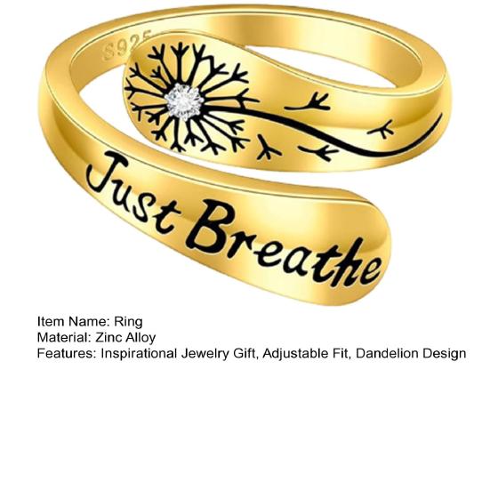 Just Breathe Dandelion Ring Adjustable Zinc Alloy Hope Ring Inspirational Dandelion Ring Encouragement Gift for Women Mother's Day Birthday