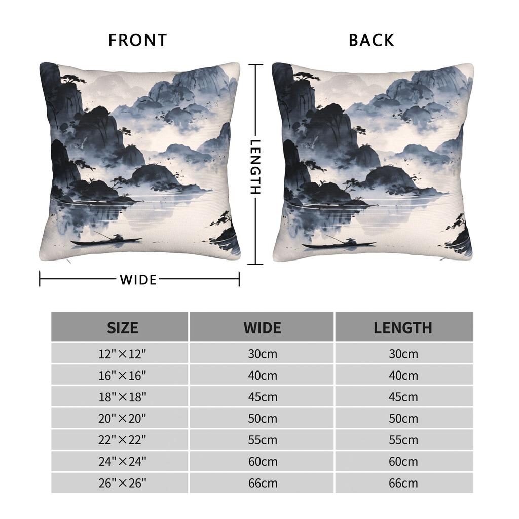 Pillow Cover Chinese Ink Painting Kawaii Pillow Case For Sofa Bedroom Home Decor Pillowcases