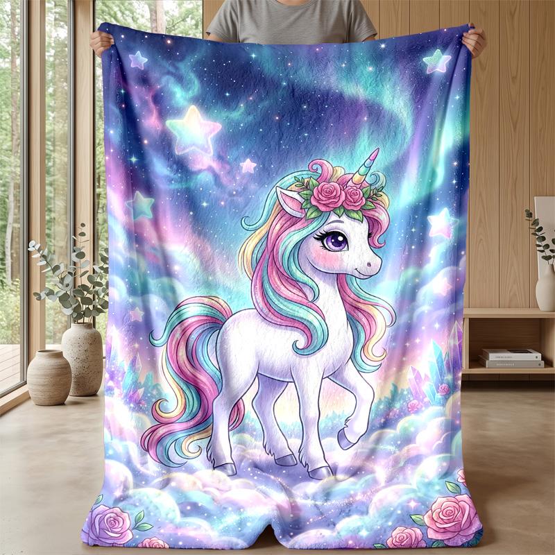 Fantasy Unicorn In Galaxy Theme Blanket Lightweight Warm Flannel Blanket Decorative Throw Blanket for Home Decoration