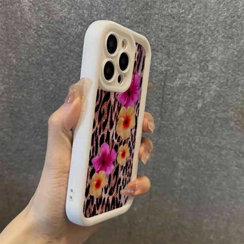 Flower Leopard Print Silicone Phone Case For iPhone 11 12 13 14 15 16 Pro Max 16E XS X XR 7 8 Plus SE 2020 Shockproof Soft Cover
