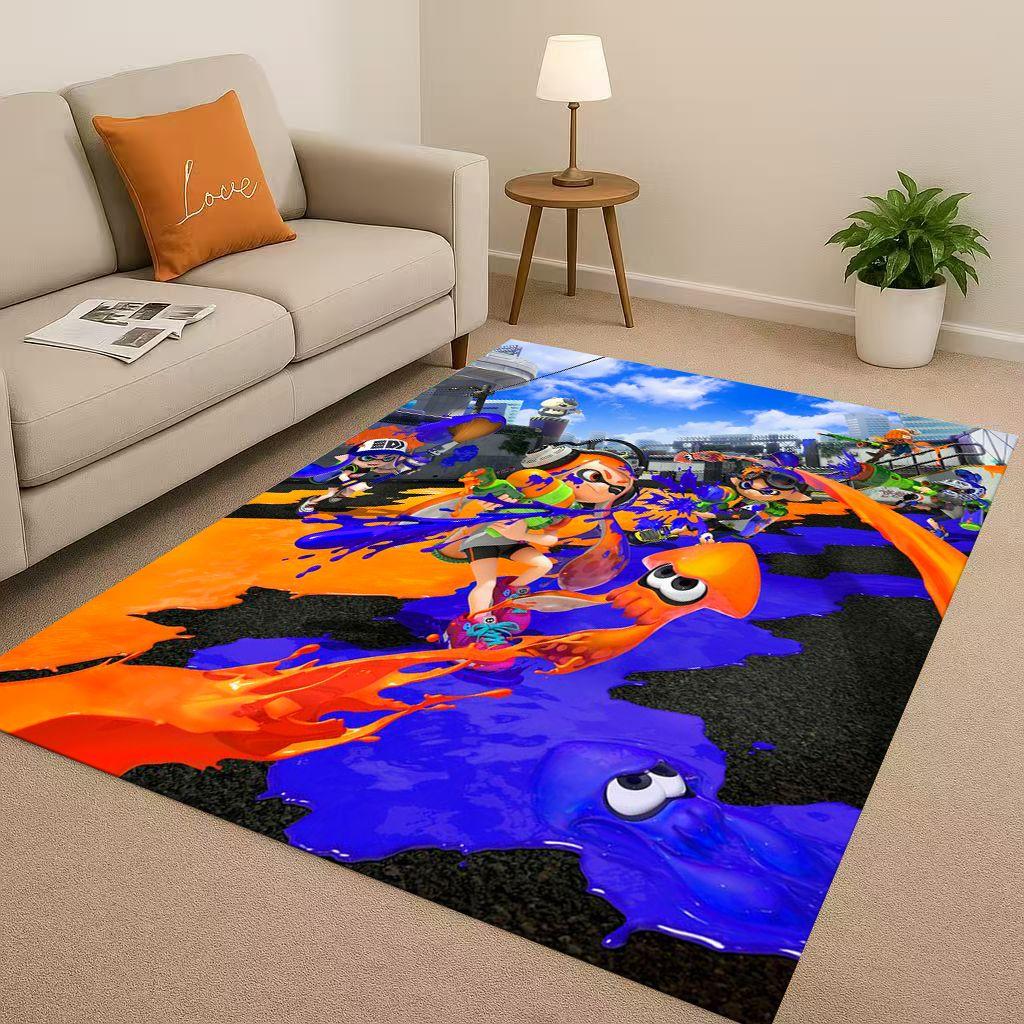 3D Splatoon Game Cartoon Living Room Non Slip Area Rug Soft Carpet for Bedroom Playroom Sofa,Easy Clean Home Decor Doormat