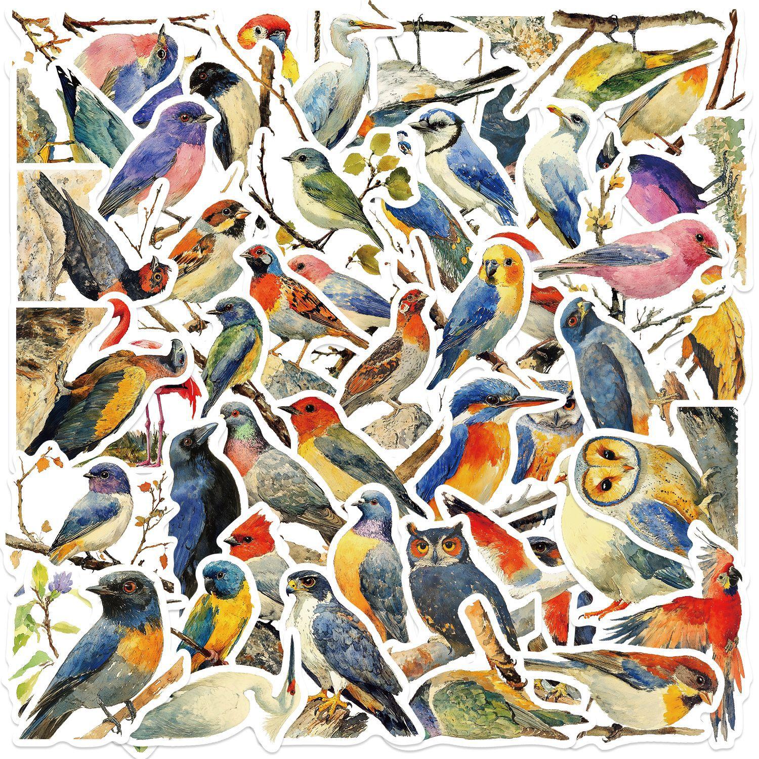Wipon 50 Cartoon Watercolor Bird Doodle Stickers Decorative Guitar Notebook Suitcase Diy Waterproof