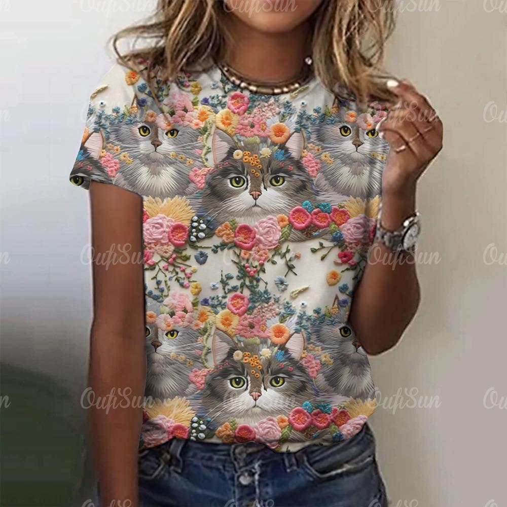 Moda de vară Tricouri 3d drăguțe cu imprimeu de pisici pentru femei Harajuku Topuri cu mânecă scurtă Casual Kawaii Tricou pentru femei Îmbrăcăminte supradimensionată pentru femei