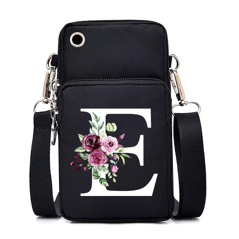 New Letter-printed Black Oblique Span Bag, Mobile Phone Bag, Light To Carry, Vertical Length and Width Change Bag