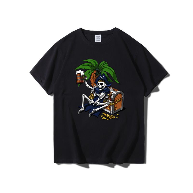 

Мужчины Премиум Хлопок Скелет Пиратская Вечеринка Футболки С Принтом Забавный Стиль Харадзюку Футболка из Чесаного Хлопка