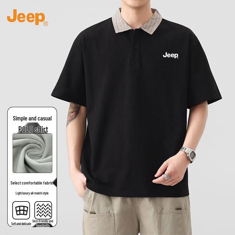 JEEP Men s Plaid Collar Short Sleeve Polo Shirt L