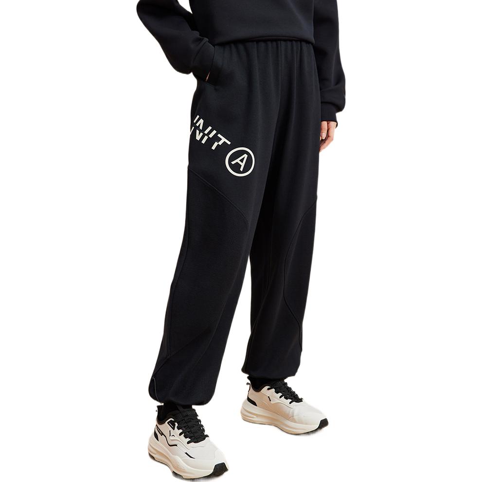 Anta Logo Print Pattern Elastic Waist Straight Leg Sports Pants Women pants Black 162237320-2