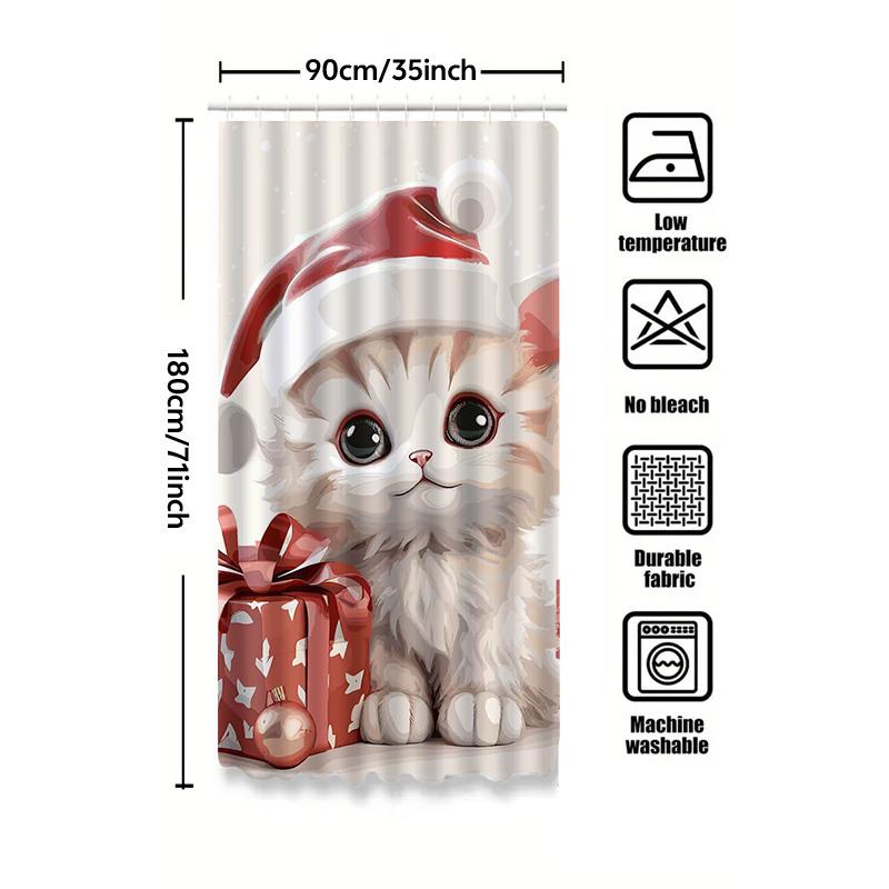 Tuniu Cute Kitten Christmas Bathroom Shower Curtain Festive Holiday Decor Fun Pet Lover Gift Set