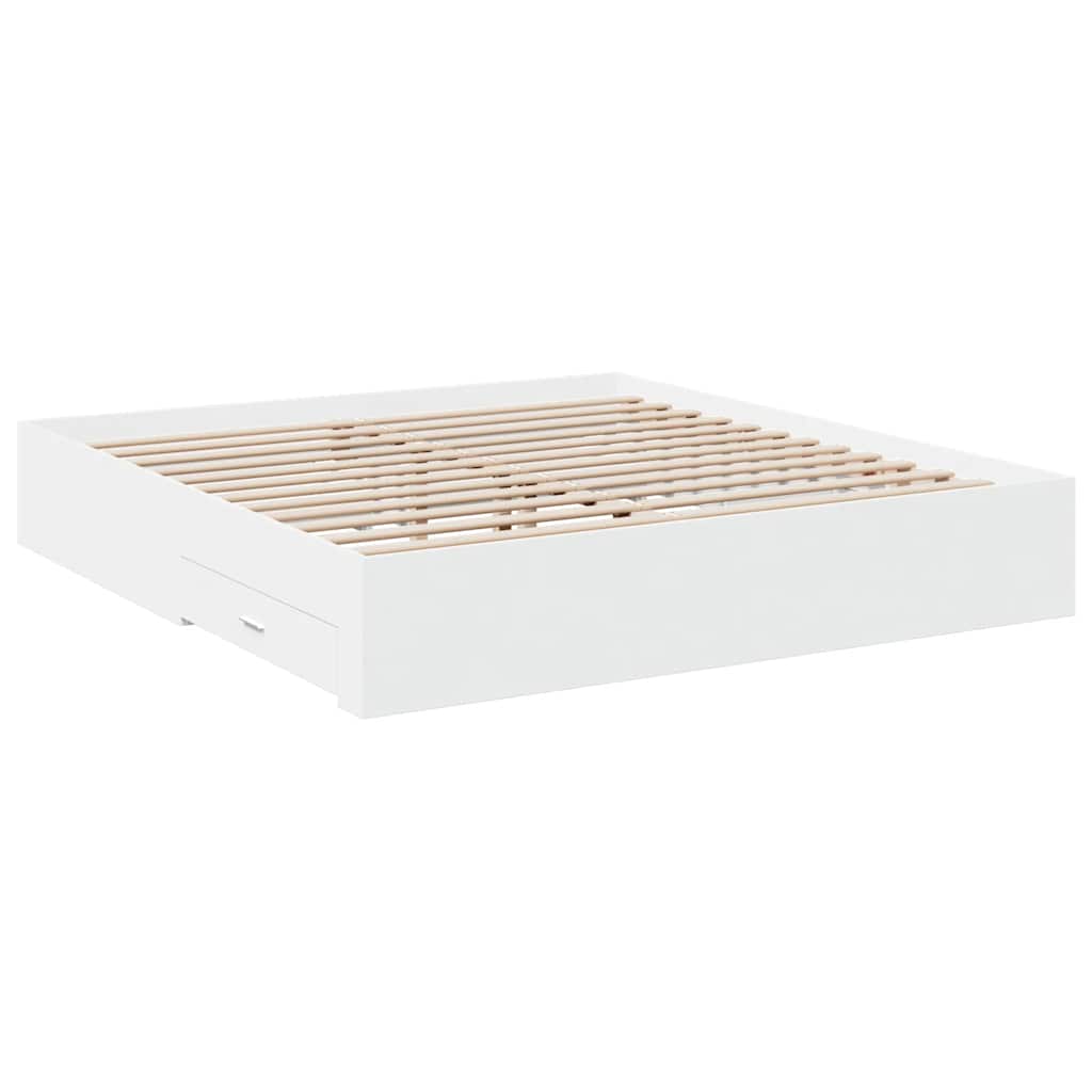 Bed Frame with Drawers White 180x200 Cm Particleboard