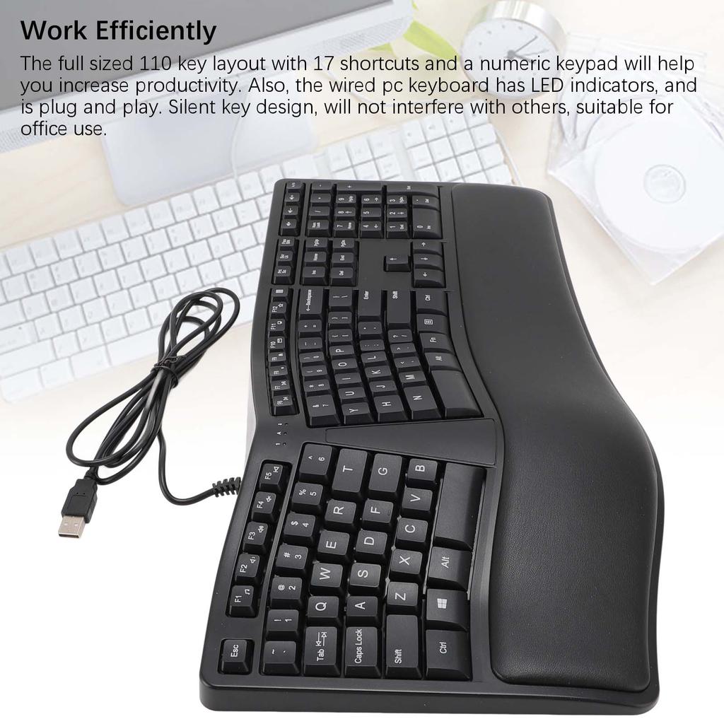 Ergonomic Split Keyboard with Palm Rest Quiet USB 2.0 Wired Keyboard for Laptop with 110 Keys 1.5m Cable Type