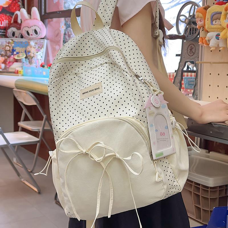 Schoolbag Cute Sweet Girl Backpack Female Student Class Versatile School Bag Korean College Style Bow Polka Dot Backpack