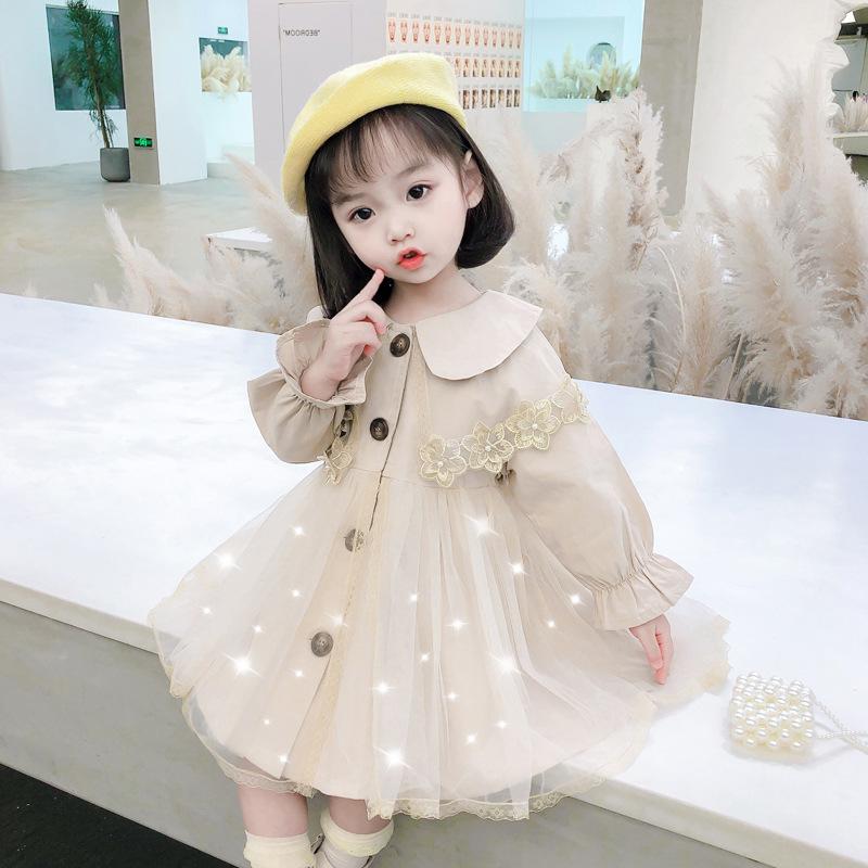 Kids Jackets Spring Autumn Fashion Girl Baby Long Coat Mesh Lace Princess Windbreaker Children Clothing Outerwear Jacket