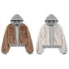 2KWEIRD Faux Fur Jacket Plush Hooded Sweatshirt Loose Thicken Hoodies Outerwear Top Women's Winter Fur Coat