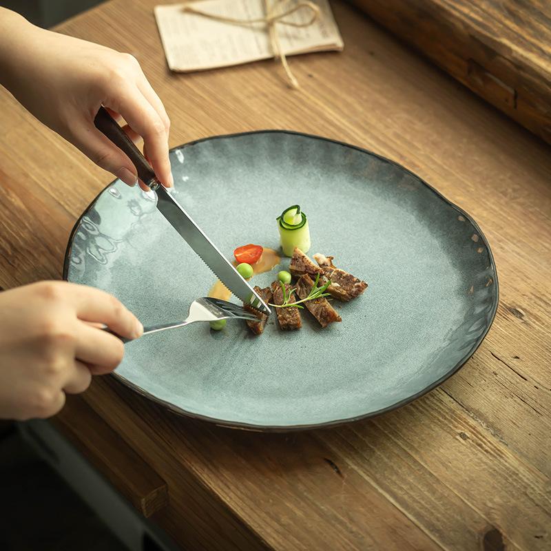Creative Retro Ceramic Special-Shaped Plate Irregular Plate Household Vegetable Plate Tableware Steak Plate Niche Plate Plate