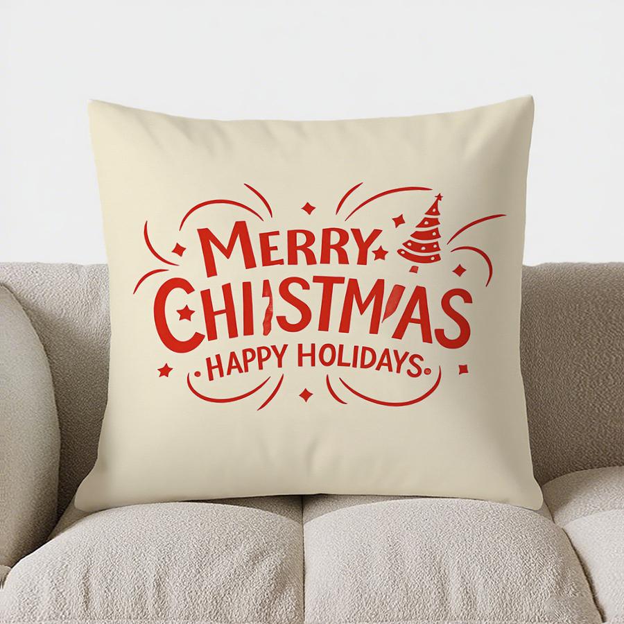 Home Decor Santa Claus Plaid With Holly Pillow Cover Pattern Cushion Cover Suitable For Sofa Bedroom Car Pillow Cover